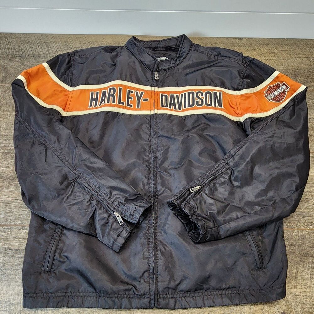 Harley Davidson Motorcycle Racing Full Zip Black Jacket Men’s XL, 100% Nylon USA